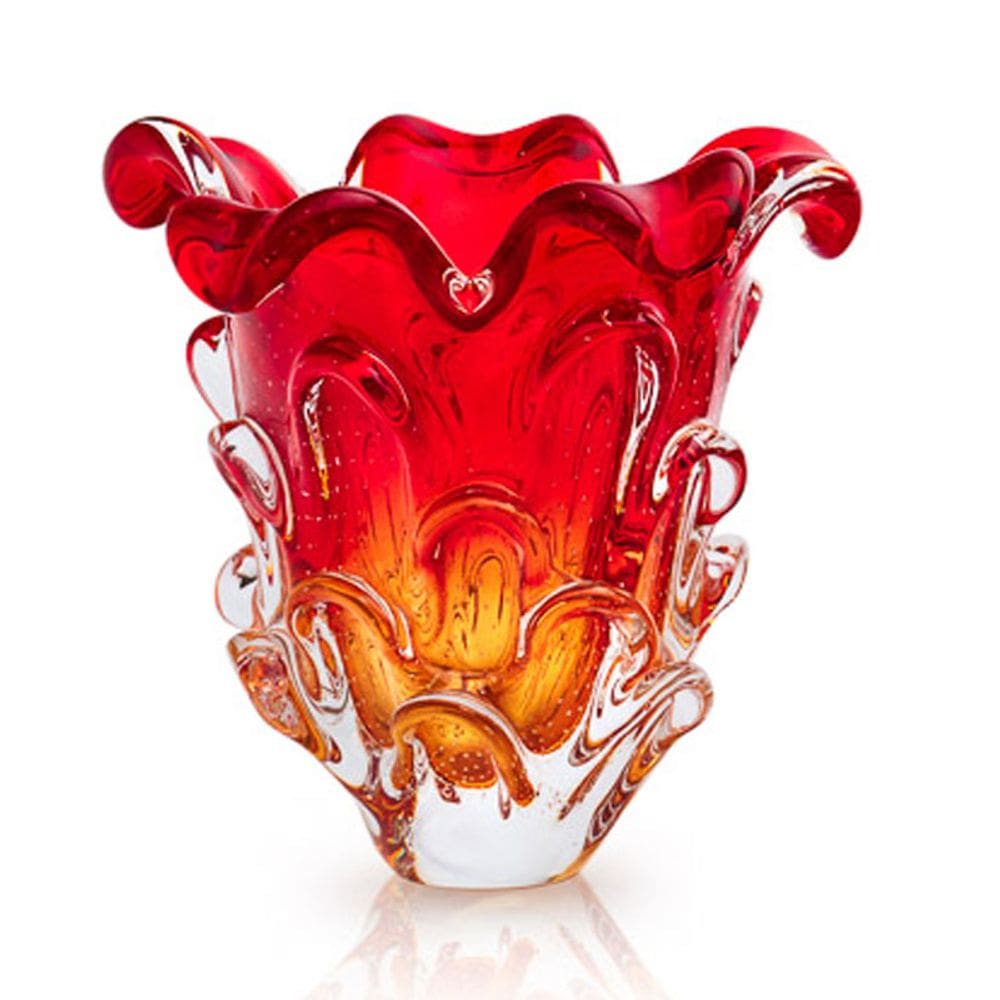 Vaso Em Cristal Murano Vermelho E Âmbar São Marcos