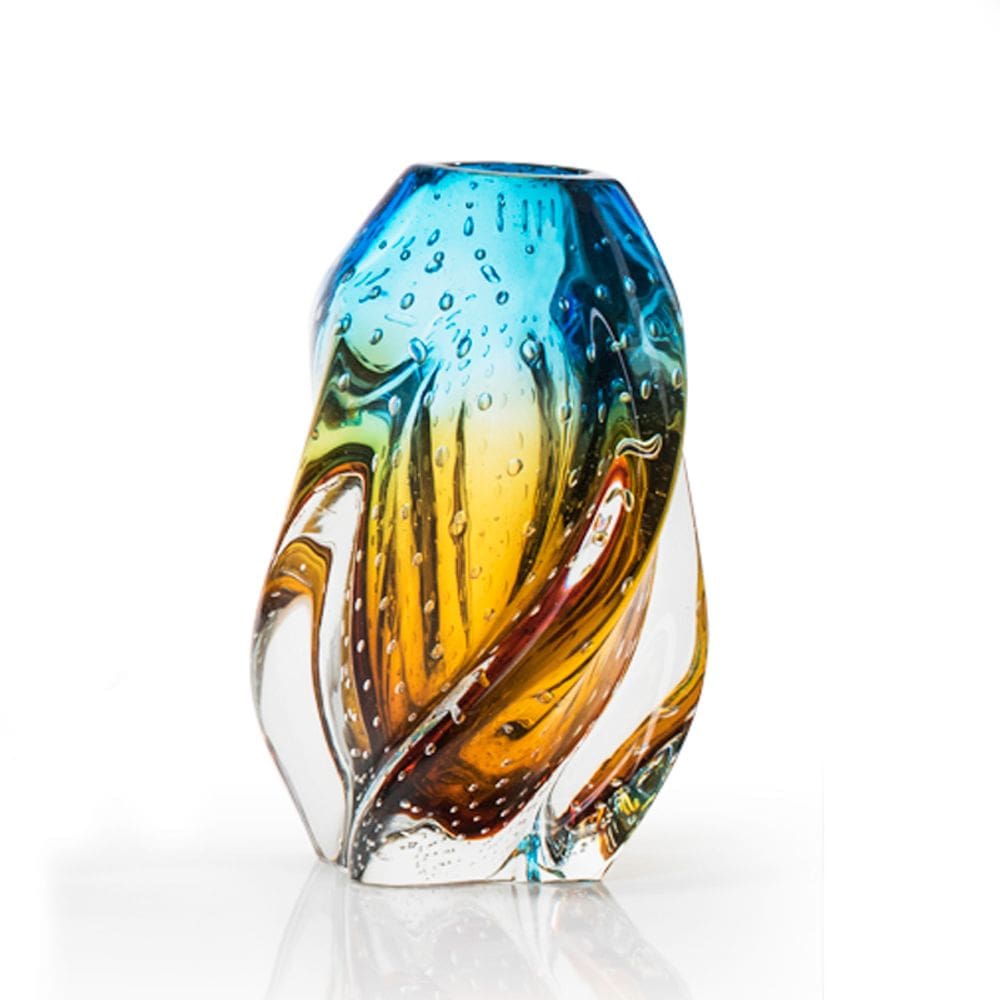 Vaso Em Cristal Murano Água Marinha E Âmbar São Marcos