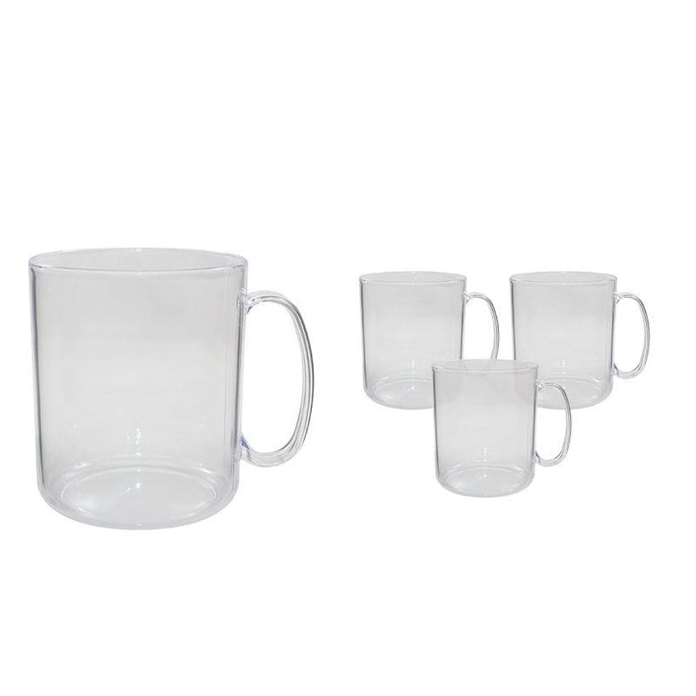 Kit 4 Canecas Redonda Cristal 400Ml Plástico