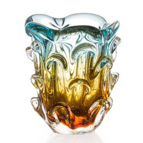 Vaso Em Cristal Murano Água Marinha E Âmbar São Marcos