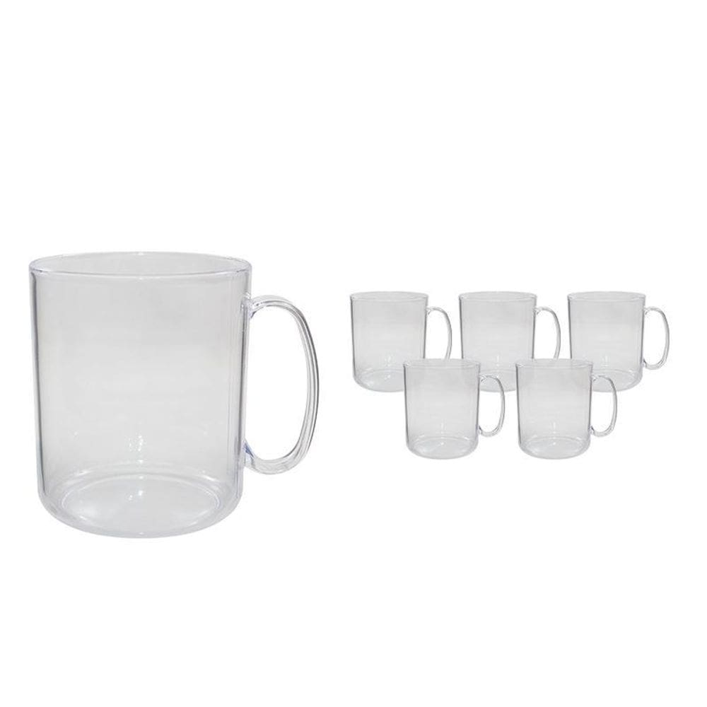 Kit 6 Canecas Redonda Cristal 400Ml Plástico