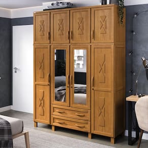 Guarda-Roupa Dallas com 8 Portas, Maleiro e 2 Gavetas em Madeira Pinus Carvalho Acetinado - Tozzeto