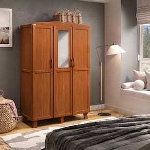Guarda-Roupa Itália com 3 Portas e 2 Gavetas em Madeira Pinus Carvalho Acetinado - Tozzeto