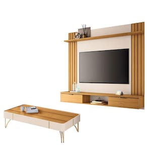 Painel para TV Suspenso Solus e Mesa de Centro Cadenza Cinamomo Off White - HB Móveis
