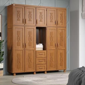 Guarda-Roupa Capelinha Viena com 9 Portas e 3 Gavetas em Madeira Pinus Carvalho Acetinado - Tozzeto