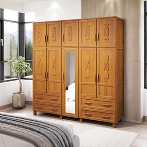 Guarda-Roupa Florença com 10 Portas, Maleiro e 4 Gavetas em Madeira Pinus Carvalho Acetinado - Tozzeto