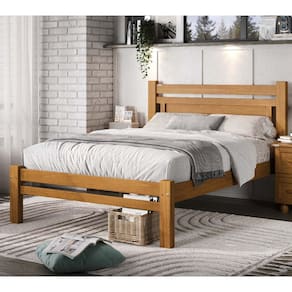 Cama Roma Casal 199 cm x 145 cm em Madeira Pinus Carvalho Acetinado - Tozzeto