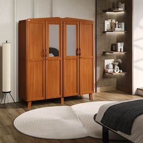 Guarda-Roupa Itália com 4 Portas e 2 Gavetas em Madeira Pinus Carvalho Acetinado - Tozzeto