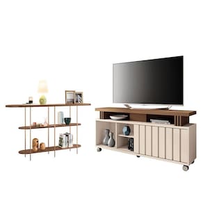 Rack Bancada Rivera 1.3 com Aparador Infinity Castanho Off White - HB Móveis
