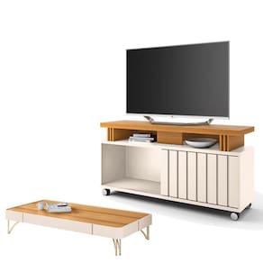 Rack Bancada Rivera 1.3 com Mesa de Centro Cadenza Off White Cinamomo - HB Móveis