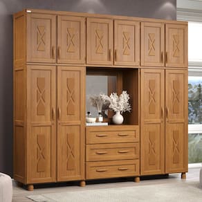 Guarda-Roupa Capelinha Viena com 10 Portas e 3 Gavetas em Madeira Pinus Carvalho Acetinado - Tozzeto