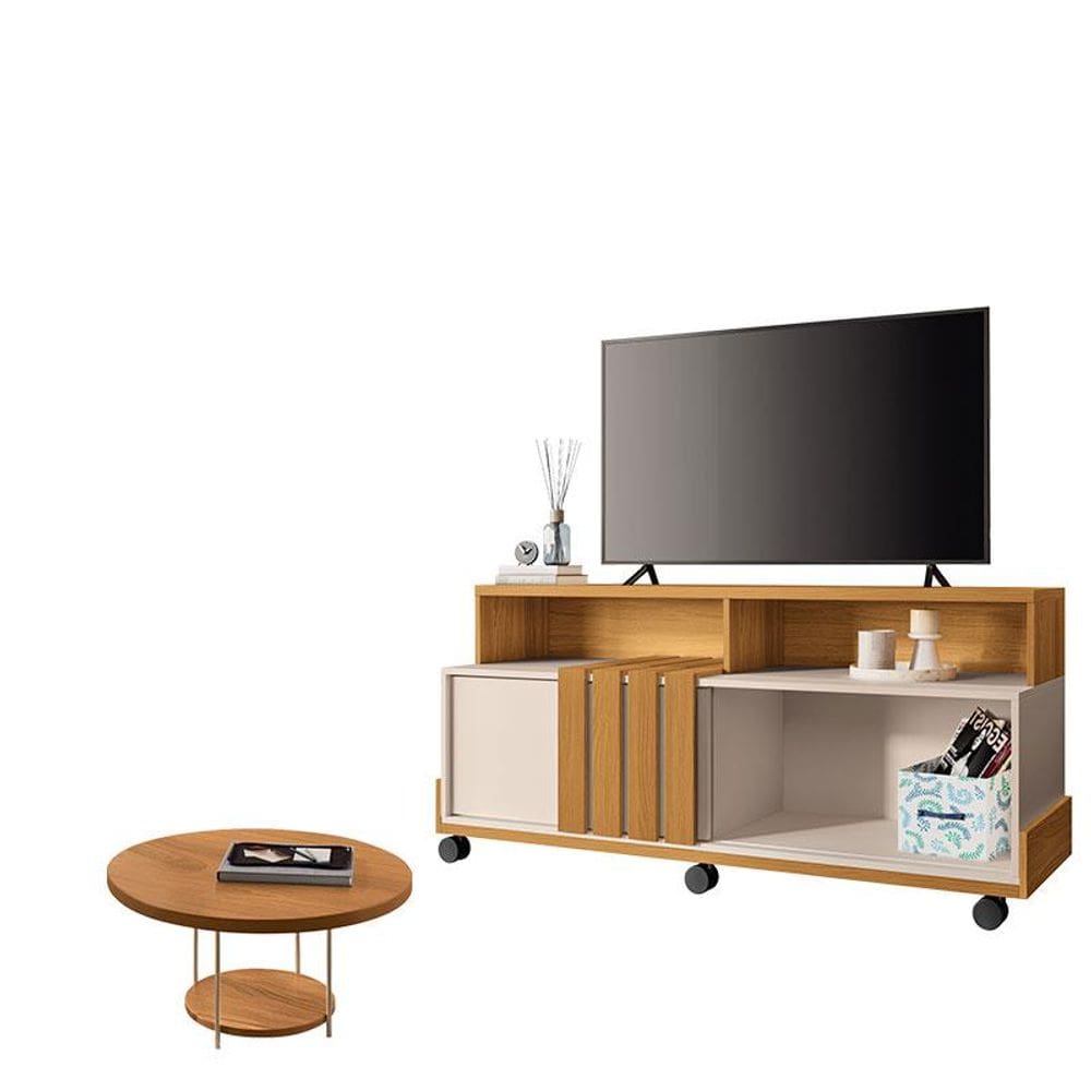 Rack Bancada Graci 1.3 com Mesa de Centro Sky Cinamomo Off White - HB Móveis