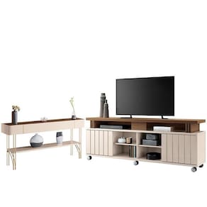 Rack Bancada Rivera 1.8 com Aparador Vivant Off White Castanho - HB Móveis