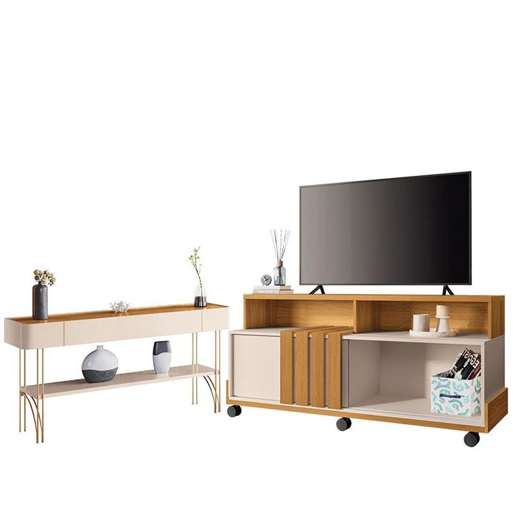 Rack Bancada Graci 1.3 com Aparador Vivant Cinamomo Off White - HB Móveis