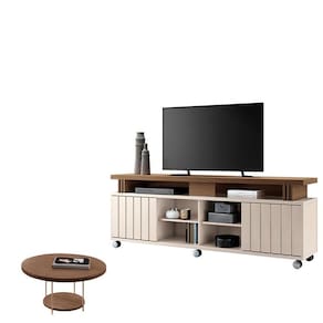 Rack Bancada Rivera 1.8 com Mesa de Centro Sky Off White Castanho - HB Móveis