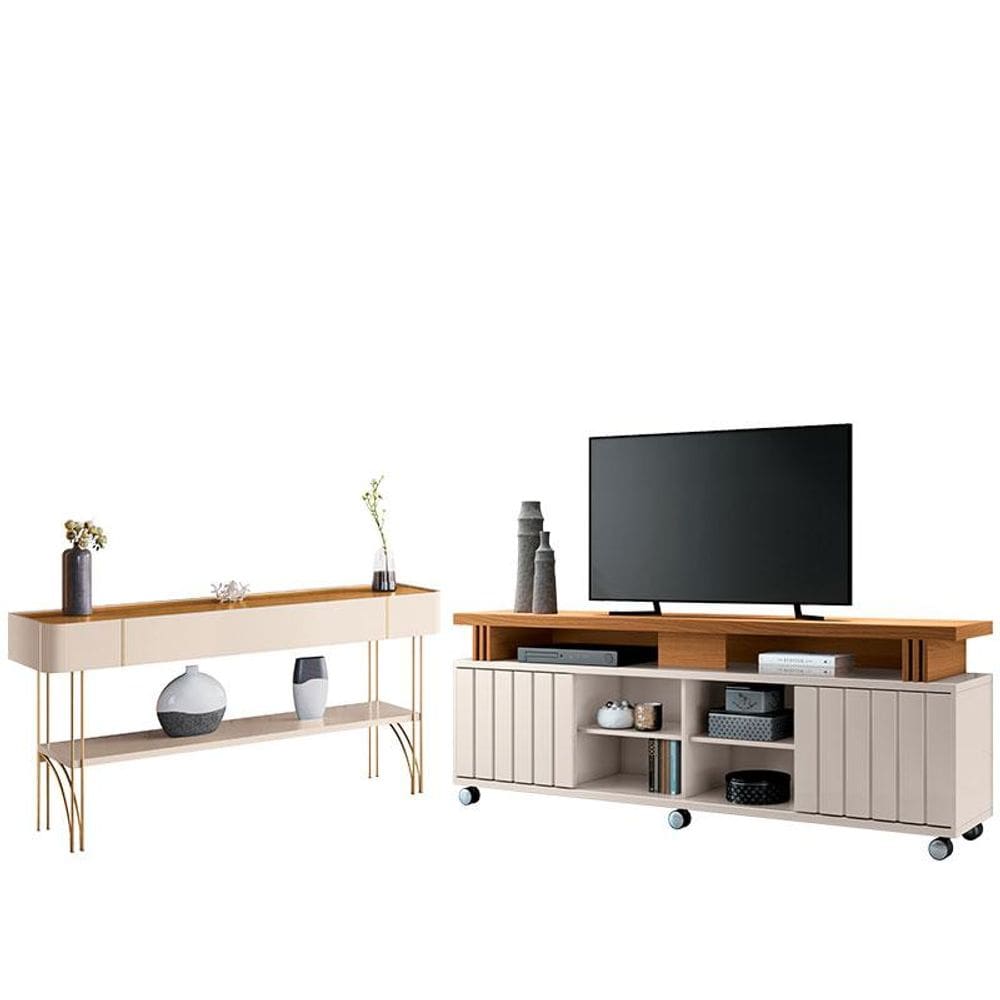 Rack Bancada Rivera 1.8 com Aparador Vivant Cinamomo Off White - HB Móveis