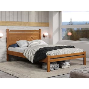 Cama Itália Casal 195 cm x 142 cm em Madeira Pinus Carvalho Acetinado - Tozzeto