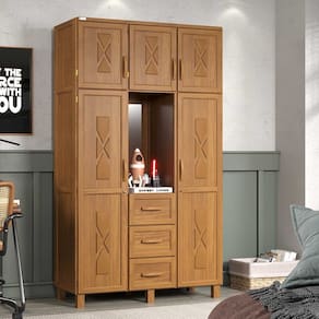 Guarda-Roupa Capelinha Ideal com 5 Portas, Maleiro e 3 Gavetas em Madeira Pinus Carvalho Acetinado - Tozzeto