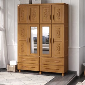 Guarda-Roupa Caribe com 8 Portas, Maleiro e 4 Gavetas em Madeira Pinus Carvalho Acetinado - Tozzeto