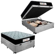 Cama Box Baú Casal Suede + Colchão Molas Ensacadas SerenePrime Sonnolux 138x188x69