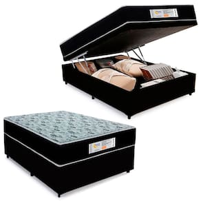 Cama Box Baú Casal Sintético + Colchão Molas Ensacadas SerenePrime Sonnolux 138x188x69