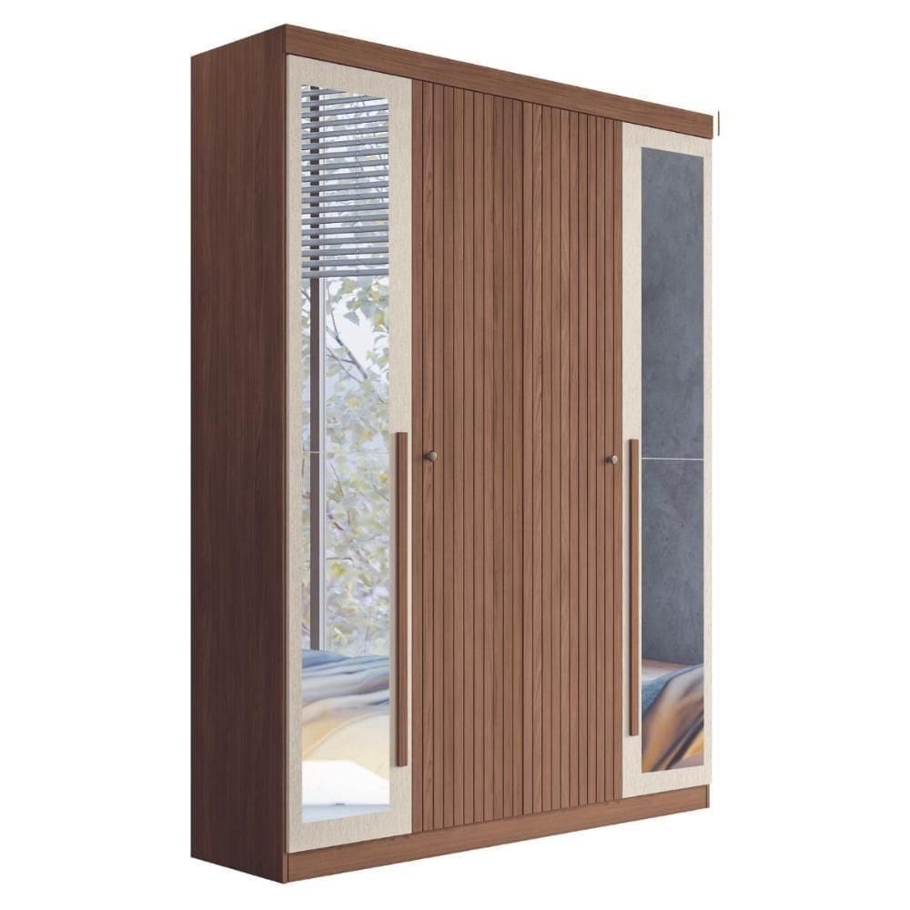 Guarda Roupa Casal Com Espelho 4 Portas Elvas Jatobá Areia