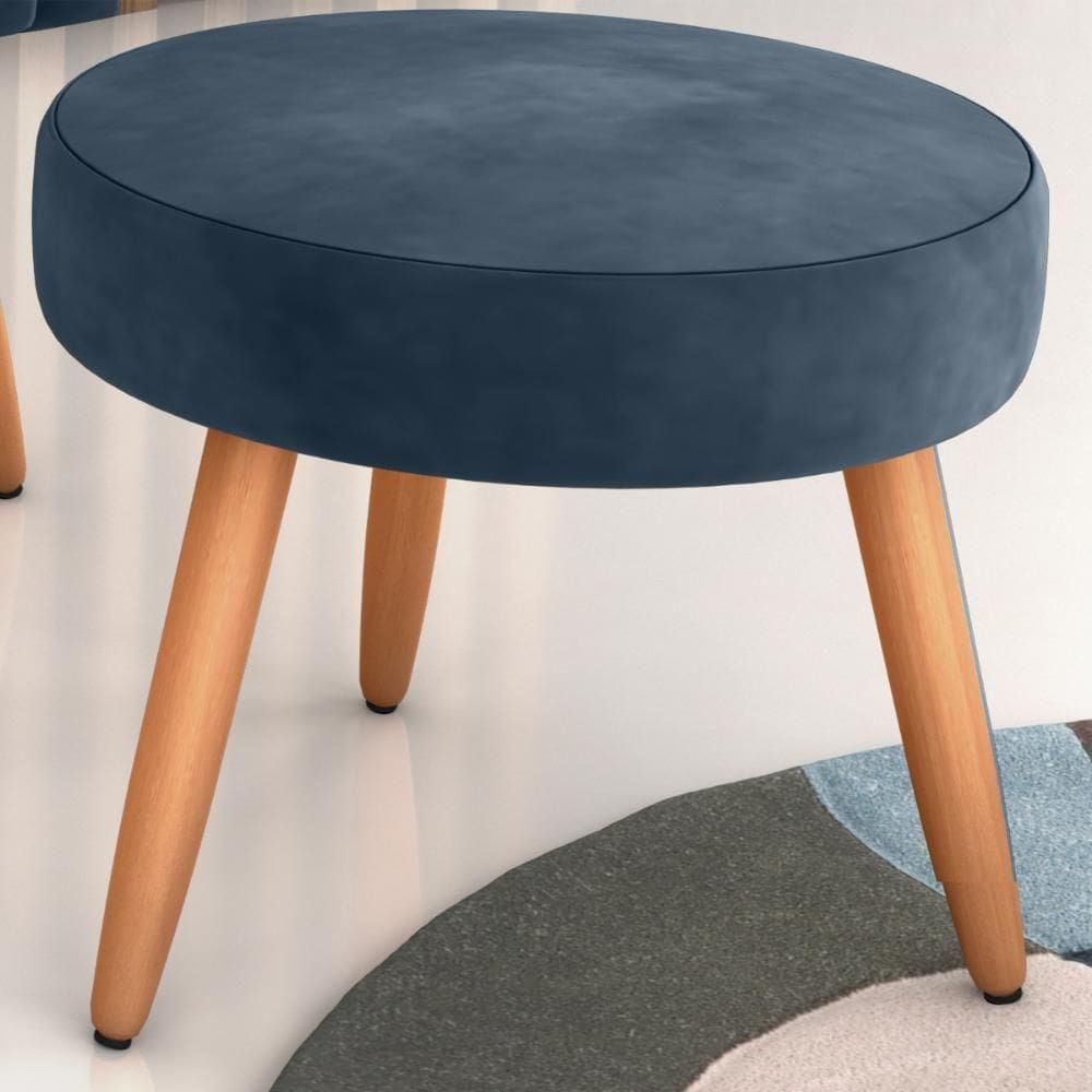 Puff Redondo Para Sala Suiça Veludo Azul
