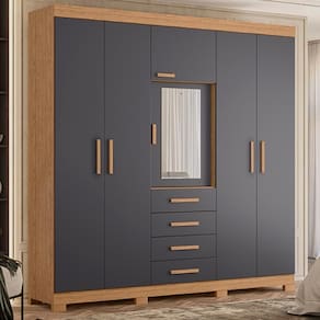 Conjunto Guarda Roupa E Cômoda Dubai Freijó Titanium