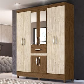Guarda Roupa Steven Castanho Wood Avelã Wood Com Espelho