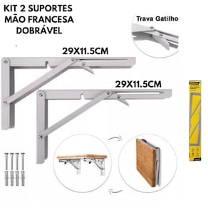 Kit 2 Suportes Mão Francesa Dobrável Tamanho pequeno 29X11cm