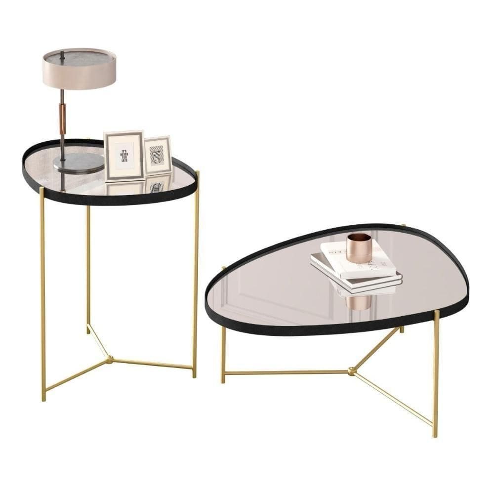 Conjunto De Mesas Cartagena Preto Dourado