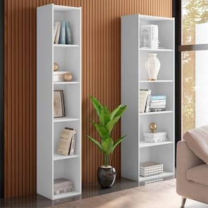 Conjunto Estante Livreiro 4 Prateleiras Julia Ruby Branco