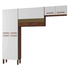 Kit De Cozinha 8 Portas Lile Branco Nogueira Ripado