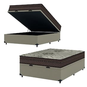 Cama Box Baú Casal Colchão Com Molas Ensacadas Tokio 138x188x66cm Marrom/Bege Umaflex