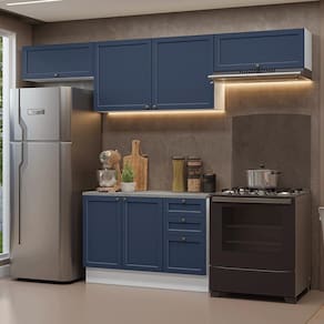 Armário de Cozinha Completa 280 cm Branco/Azul Vik Madesa 01
