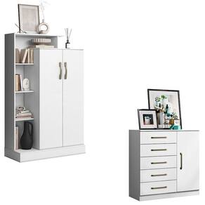 Cômoda Sapateira Milão 2014145 e Armário Multiuso Florença 2000199 Branco Brilho - Aramóveis