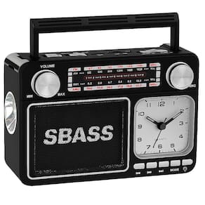 Rádio Portátil Recarregável Bluetooth Sbass Relógio, Usb, Tf