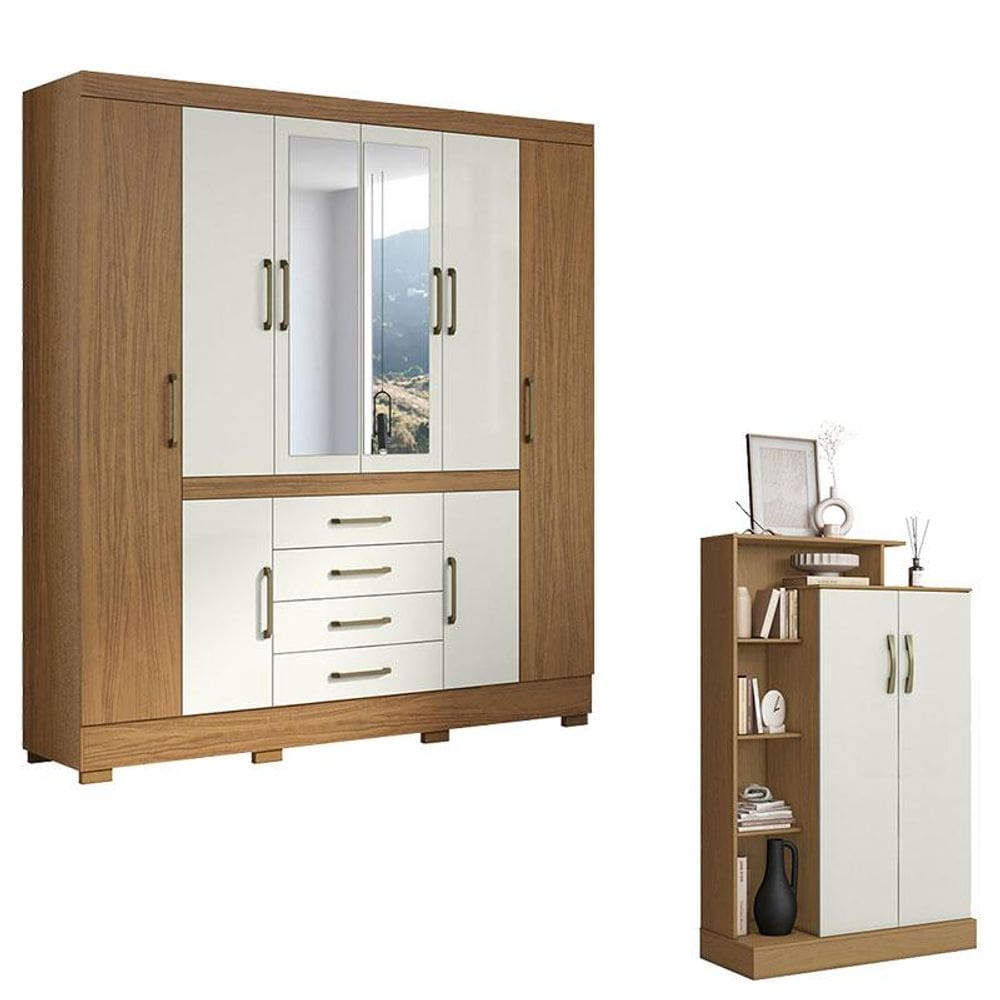 Guarda Roupa Casal Nápole 2045149 e Armário Multiuso Florença 2000199 Atacama Off White - Aramóveis