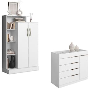 Cômoda Sapateira Sevilha 2004147 e Armário Multiuso Florença 2000199 Branco Brilho - Aramóveis