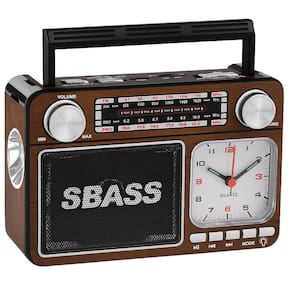 Rádio Portátil Recarregável Bluetooth Sbass Relógio, Usb, Tf