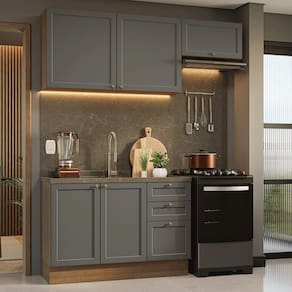Armário de Cozinha Compacta 180 cm Rustic/Cinza Vik Madesa 02