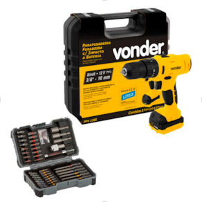 Parafusadeira PFV120I a Bateria 12v Vonder+Jogo de Bits 43 Peças Bosch