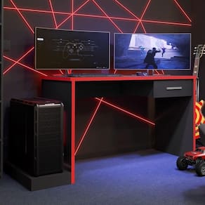 Mesa Gamer Com Plataforma Versátil Ventelle Preto Vermelho