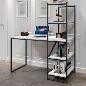 Mesa Industrial Para Escritório Com Prateleira Frist Preto E Branco