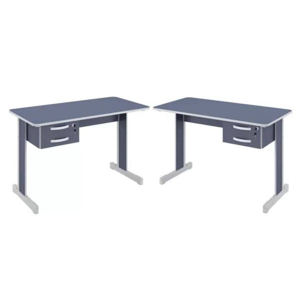 Conjunto Escritório Mesas Com Gaveta Azul