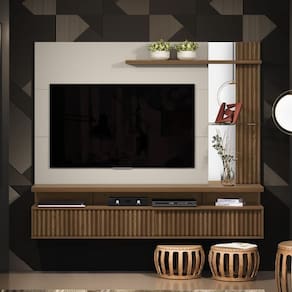 Painel Para Ripado Com Porta Mandonie Freijó Off White