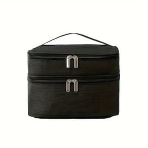 Necessaire Viagem Bolsa Dupla Organizador Maquiagem Lisa Preto