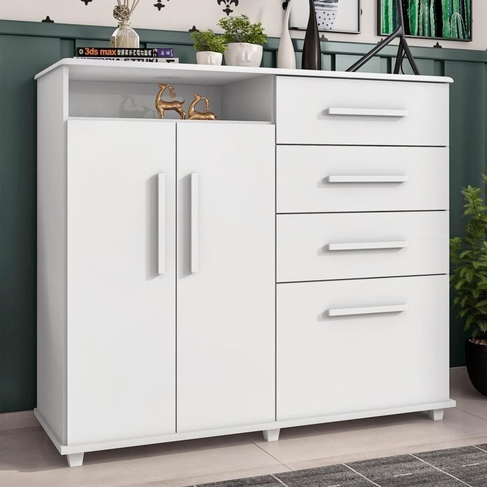 Cômoda Com 4 Gavetas 2 Portas Nugel Branco