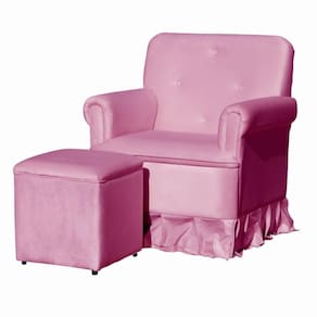 Poltrona Para Amamentação Balanço E Puff Clarice Veludo Veludo Rosa Chiclete