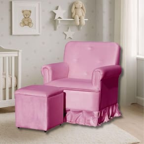 Poltrona De Amamentação Com Balanço E Puff Lavínia Veludo Veludo Rosa Chiclete